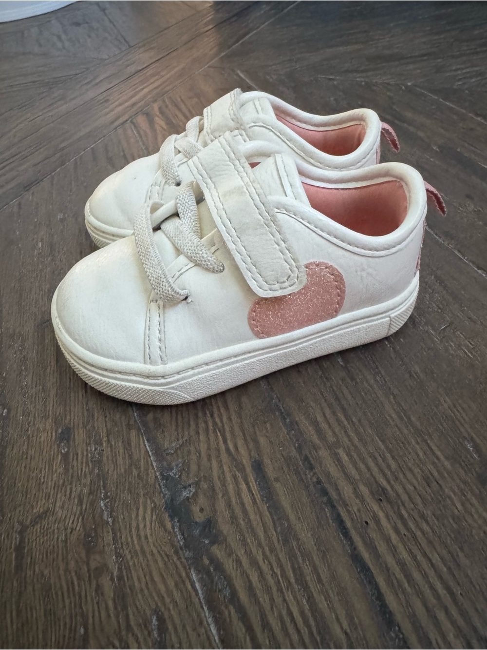 Carter's White Toddler Sneakers with Pink Heart - Size 3